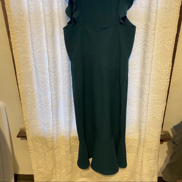 Lulu’s Emerald Green Hearts Aflutter Bodycon Trumpet Midi Ruffle Hem Dress - Picture 9 of 14